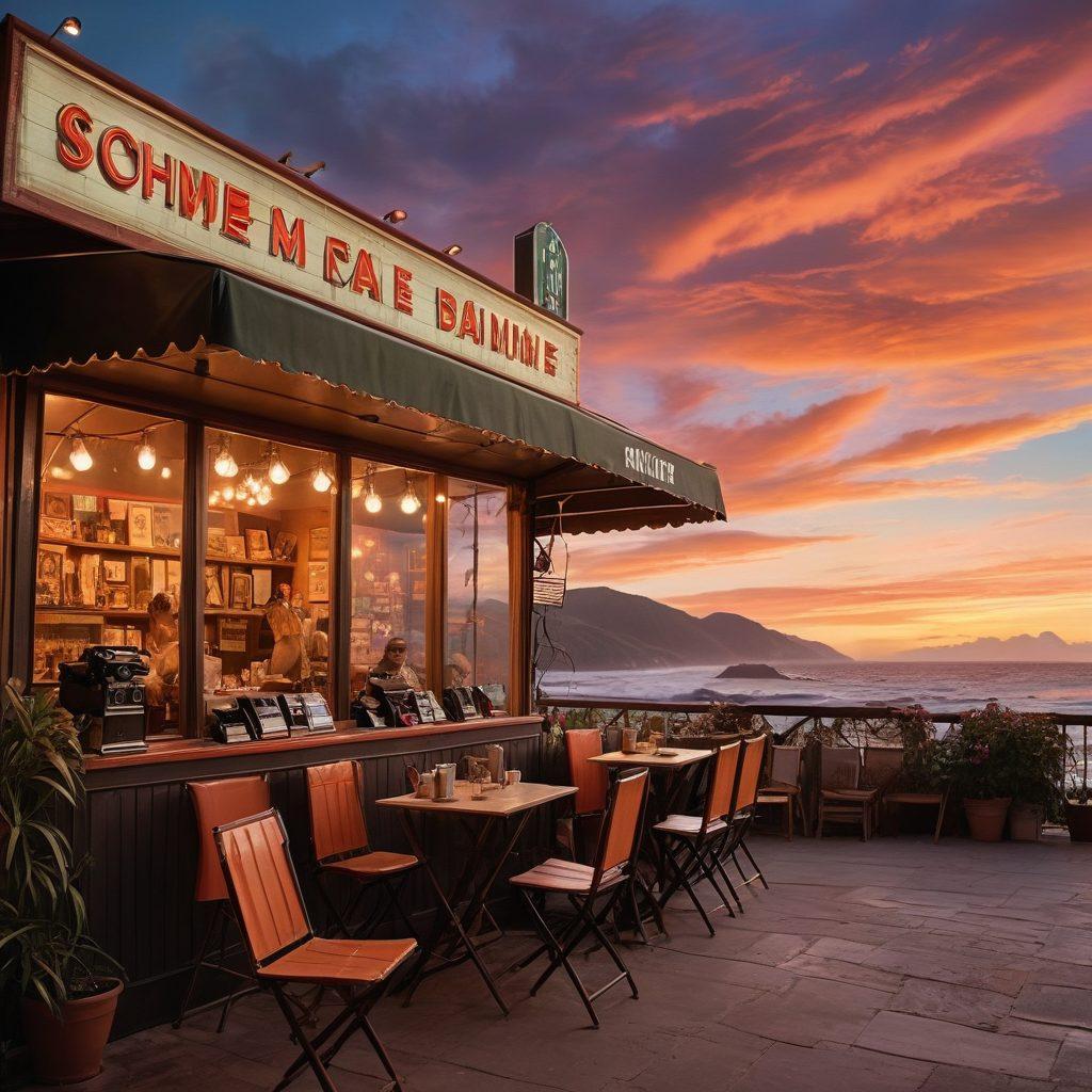 A cinematic landscape showcasing a rich contrast between a grand blockbuster scene with vibrant action sequences on one side and an indie film setting filled with intimate storytelling moments on the other. Include film reels merging into a film strip that weaves through both worlds, with a backdrop of diverse cinema elements like a director's chair, vintage cameras, and tickets. Infuse the image with a sense of adventure and discovery. colorful. artistic. dynamic.